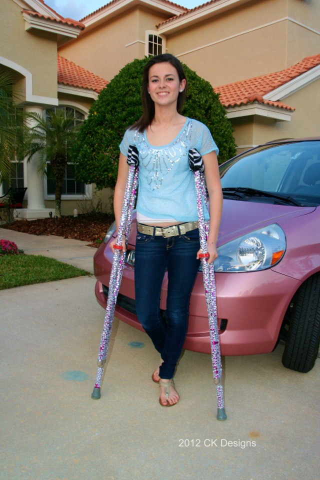 Of couse she'd want pink crutches!